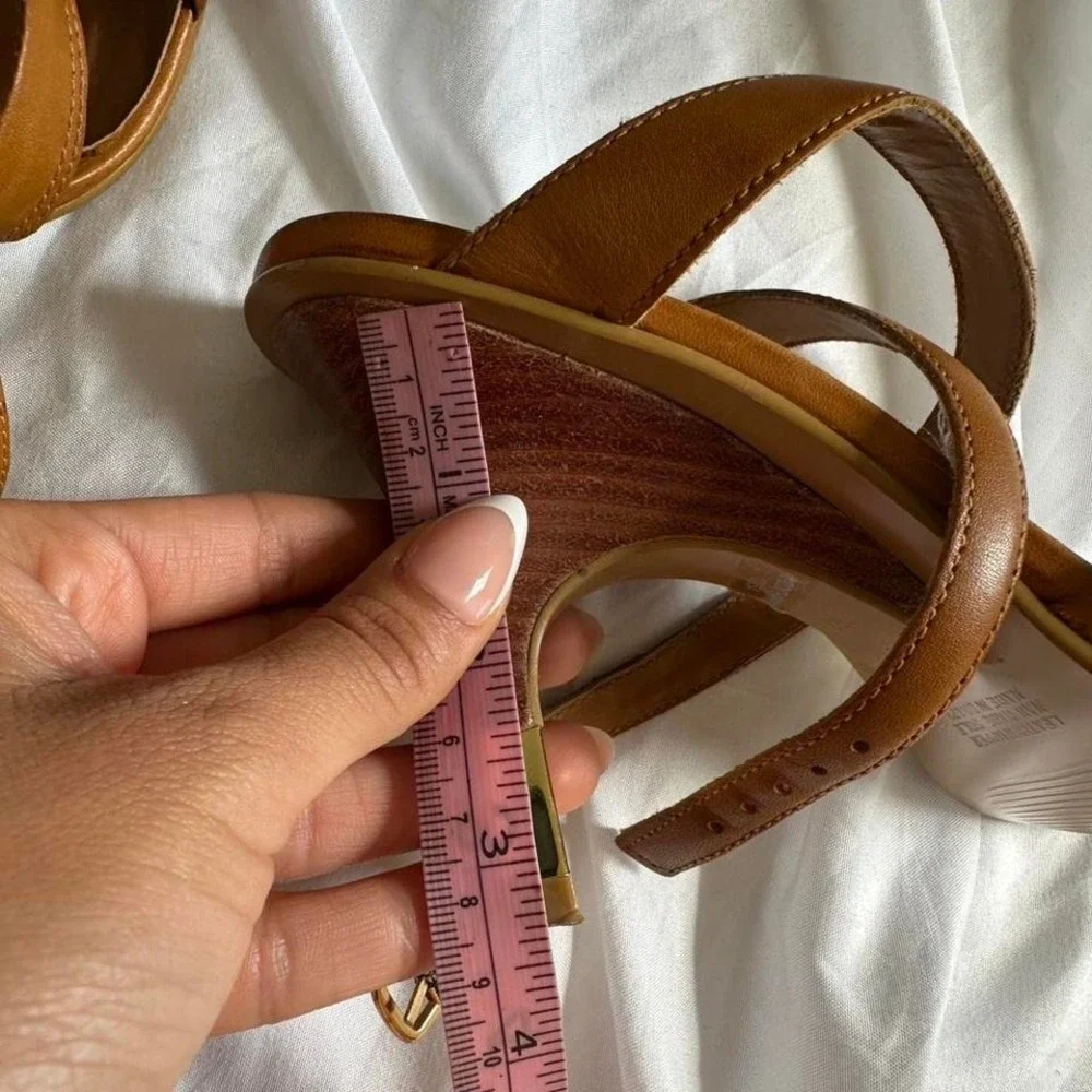 Nine West Leather Strappy Heels Caramel Tan Made in Brazil - Picture 5 of 6